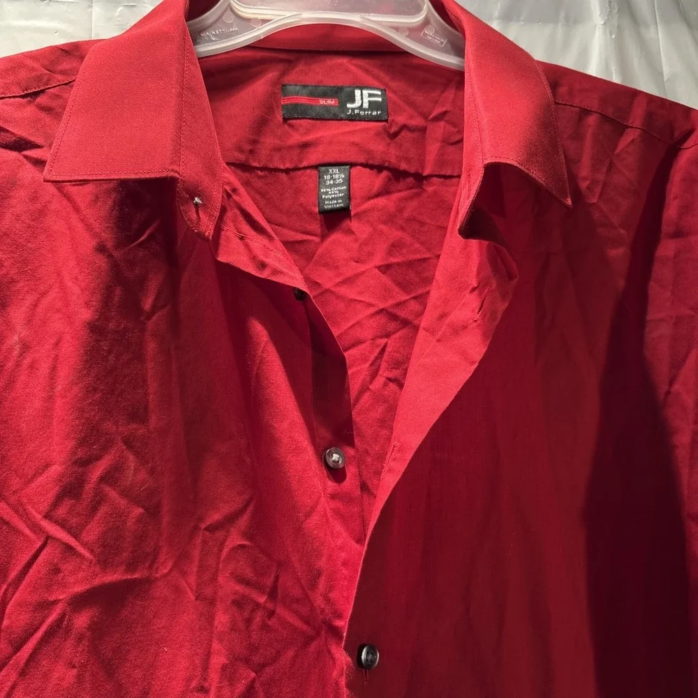 JF J. Ferrar Mens Slim Fit Red Long Sleeve Dress XXL 18-18 1/2 34-35 Button Up